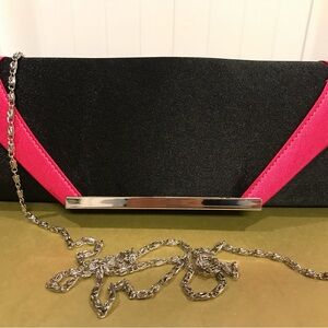 Elegant Black and Pink Clutch with Chain Strap